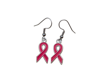 Boucles d'oreilles pendantes pendentif ruban rose, octobre rose, lutte contre le cancer