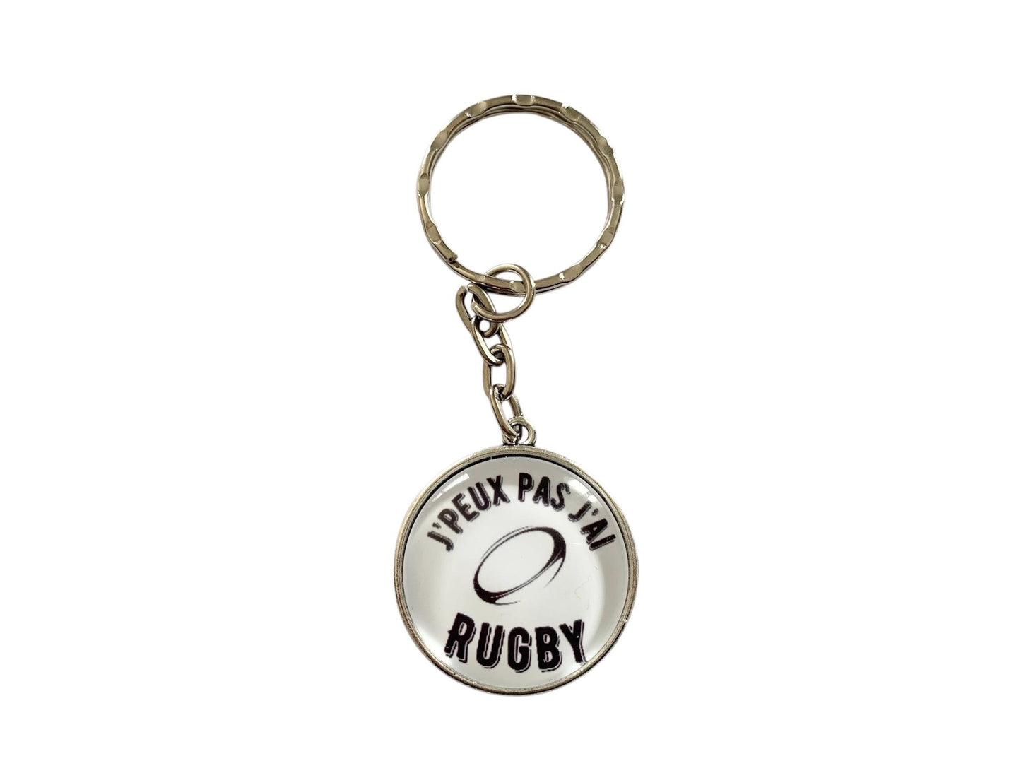 Porte clé cabochon "jpeux pas j'ai rugby"