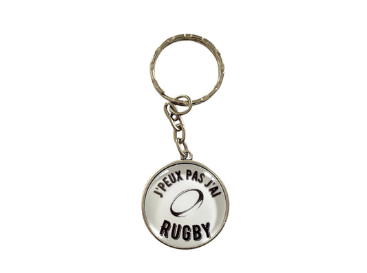 Porte clé cabochon "jpeux pas j'ai rugby"
