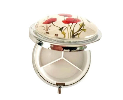 Pilulier de poche, voyage, pour sac à main, coquelicots, boîte à pilules, médicaments, cabochon en verre