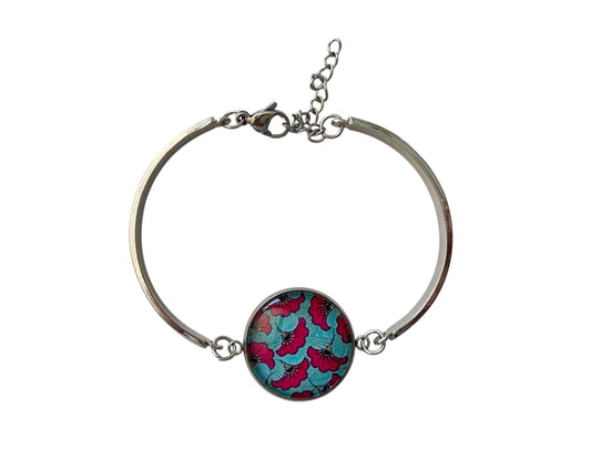 Bracelet, cabochon en verre, argenté, fleurs wax