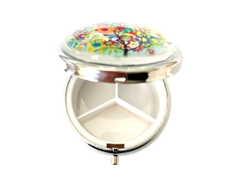 Pilulier de poche, voyage, pour sac à main, arbre de vie, boîte à pilules, médicaments, cabochon en verre