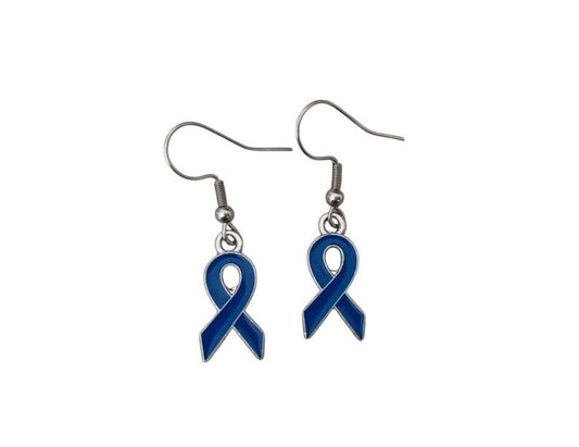 Boucles d'oreilles pendantes, movember , ruban bleu, lutte contre le cancer prostate, cancer colorectal