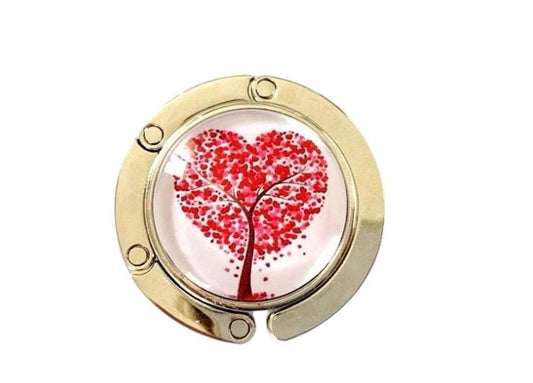 Accroche sac, décoré avec cabochon en verre, arbre de vie coeur
