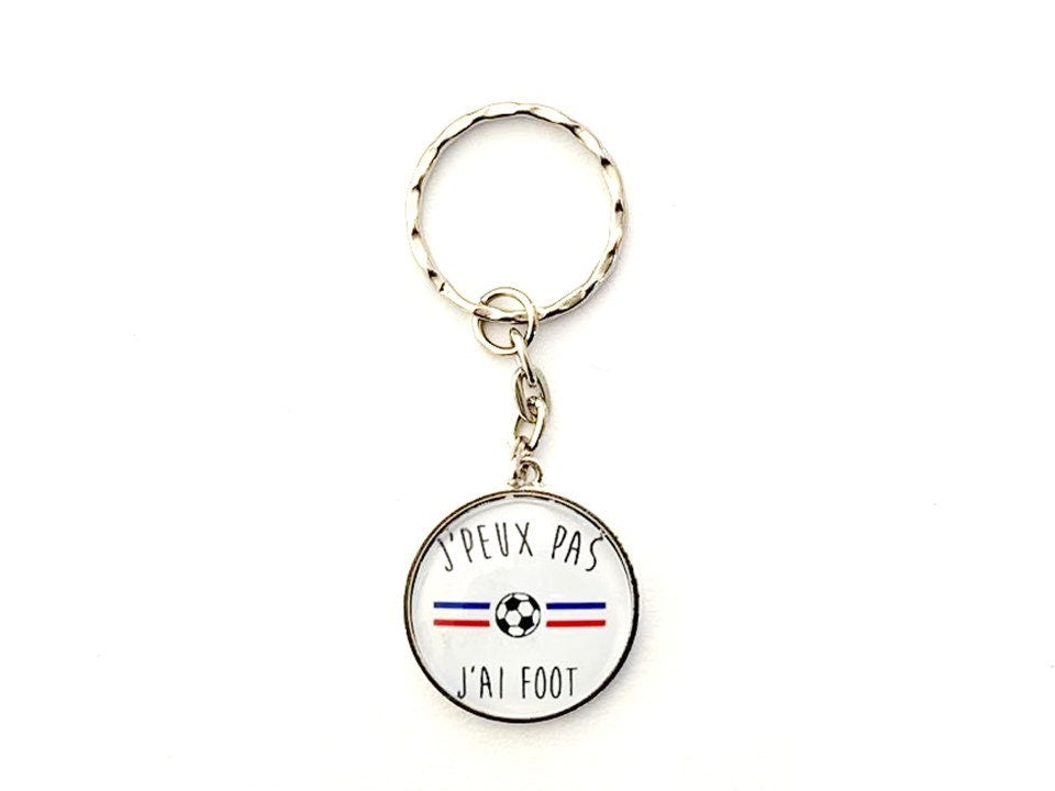 Porte clé cabochon "jpeux pas j'ai foot"