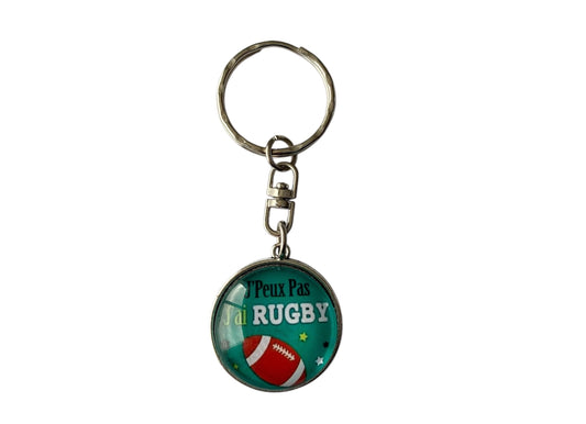 Porte clé cabochon "jpeux pas j'ai rugby"