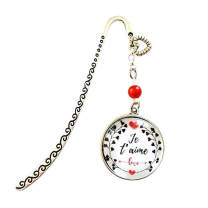 Marque page cabochon en verre,  je t'aime