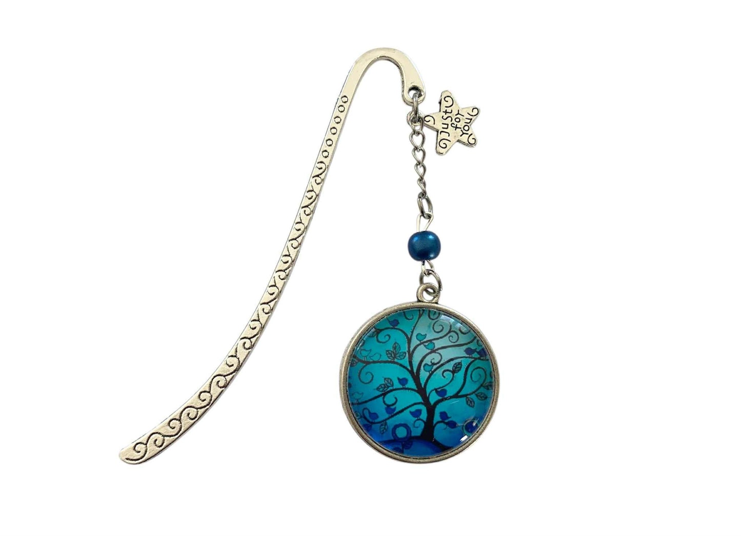 Marque page cabochon en verre,  arbre de vie et oiseaux