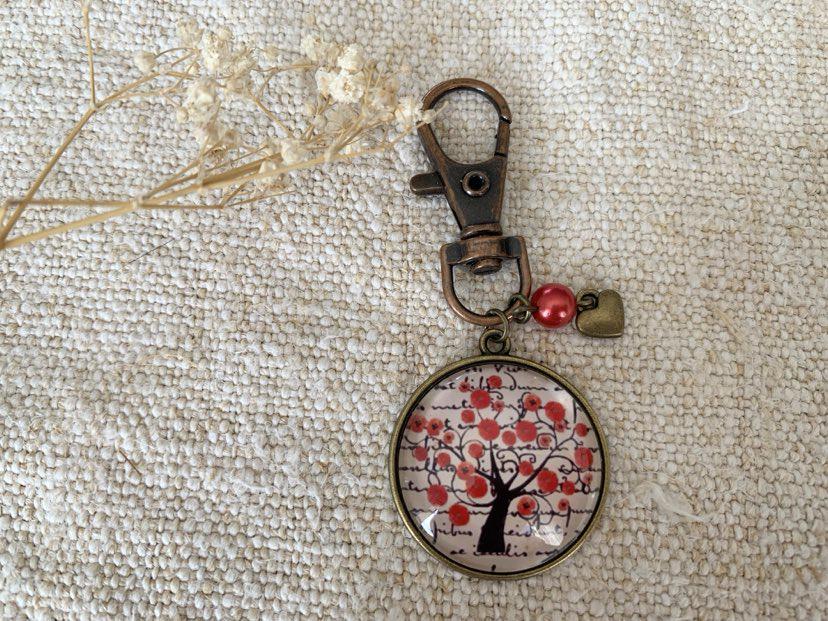 porte clé, bijou de sac, bronze, arbre de vie, cabochon verre
