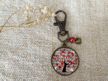 porte clé, bijou de sac, bronze, arbre de vie, cabochon verre
