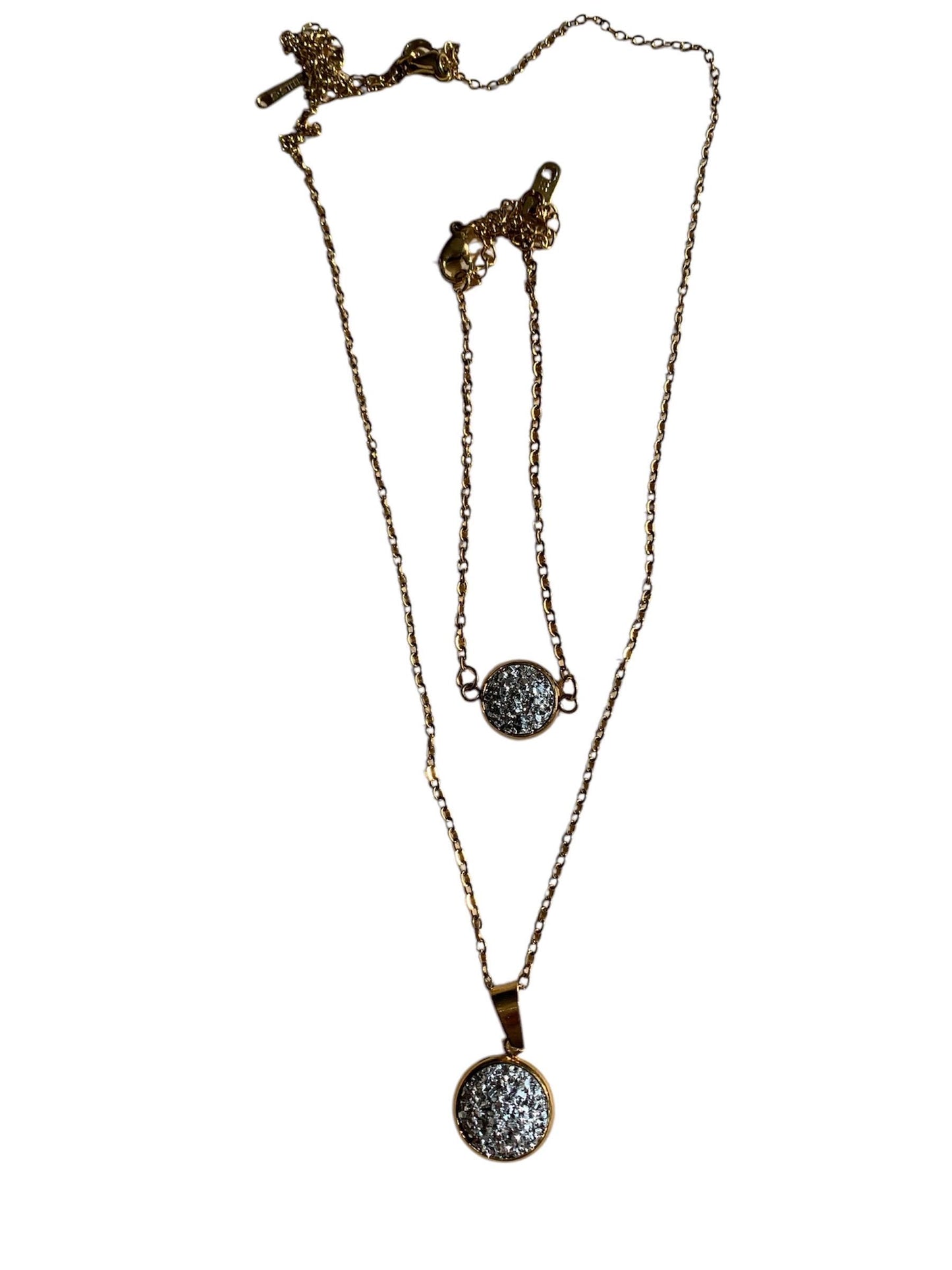 Coffret collier et bracelet assorti, doré, acier inoxydable, cabochon paillettes