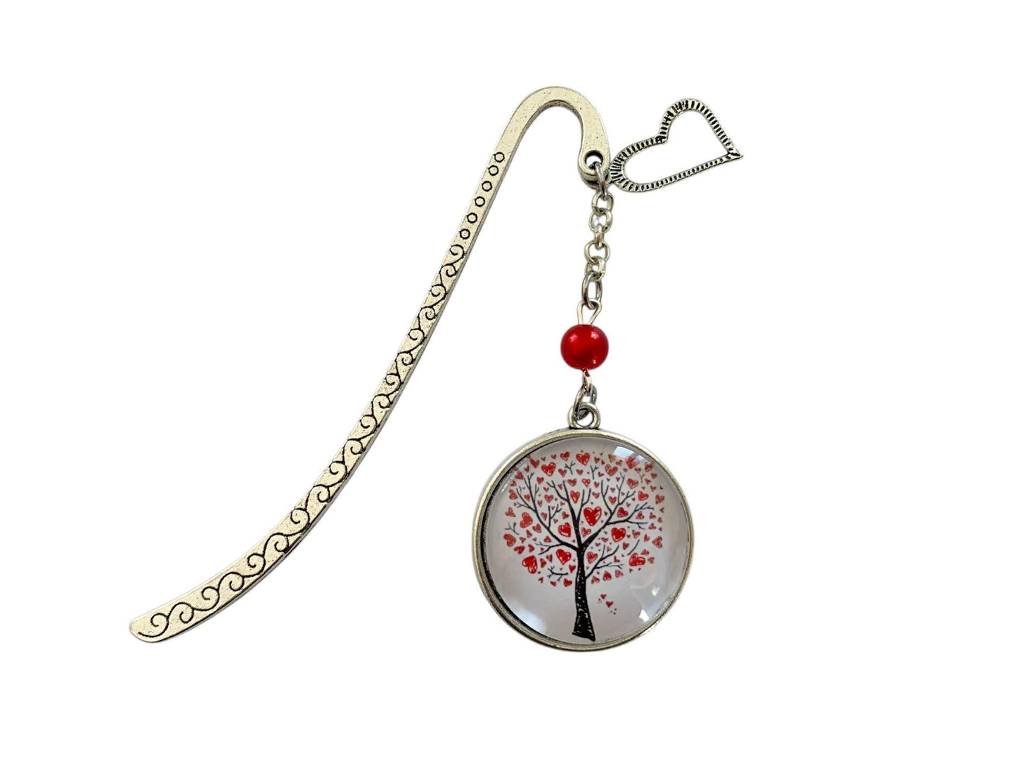 Marque page cabochon en verre,  arbre de vie à coeurs