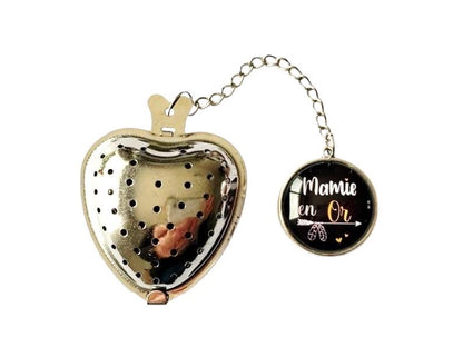Infuseur à thé, boule à thé, forme coeur, avec pendentif cabochon en verre