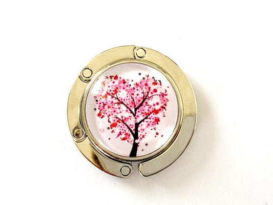 Accroche sac, décoré avec cabochon en verre, arbre de vie coeur
