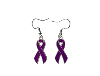 Boucles d’Oreilles Ruban Violet – Bijou de Soutien & Sensibilisation tous les cancers  et autres – Cadeau Solidaire Lutte contre le cancer - Février Lilas