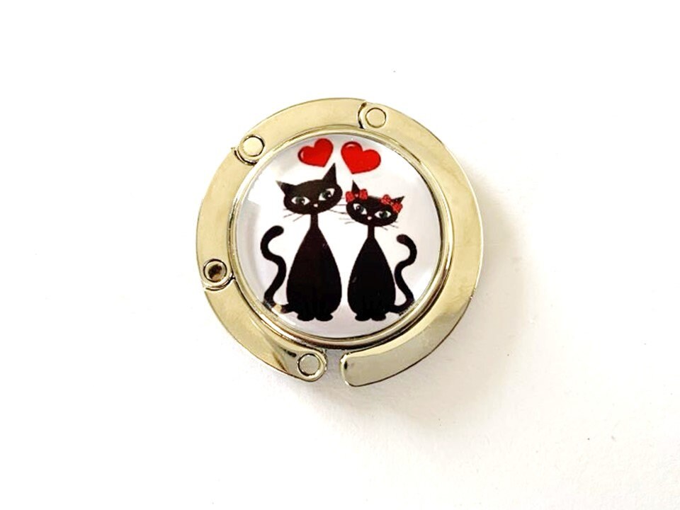Accroche sac, décoré avec cabochon en verre, chats