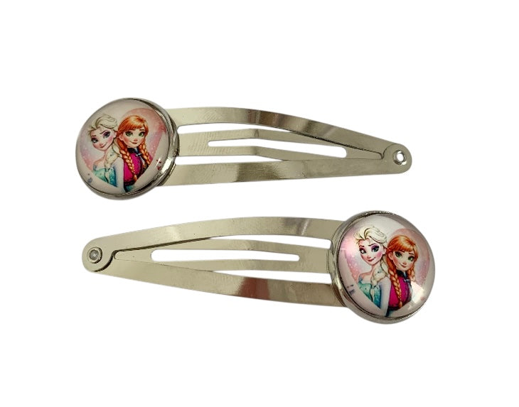 Paire de barrettes argentées, reines des neiges