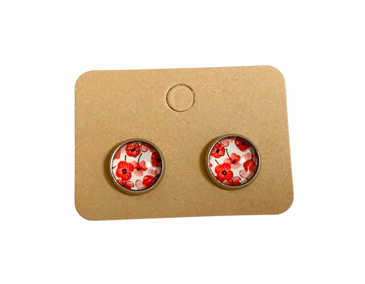 Puces d oreilles, clous d oreilles, cabochons en verre, argentées, acier inoxydable, petites fleurs