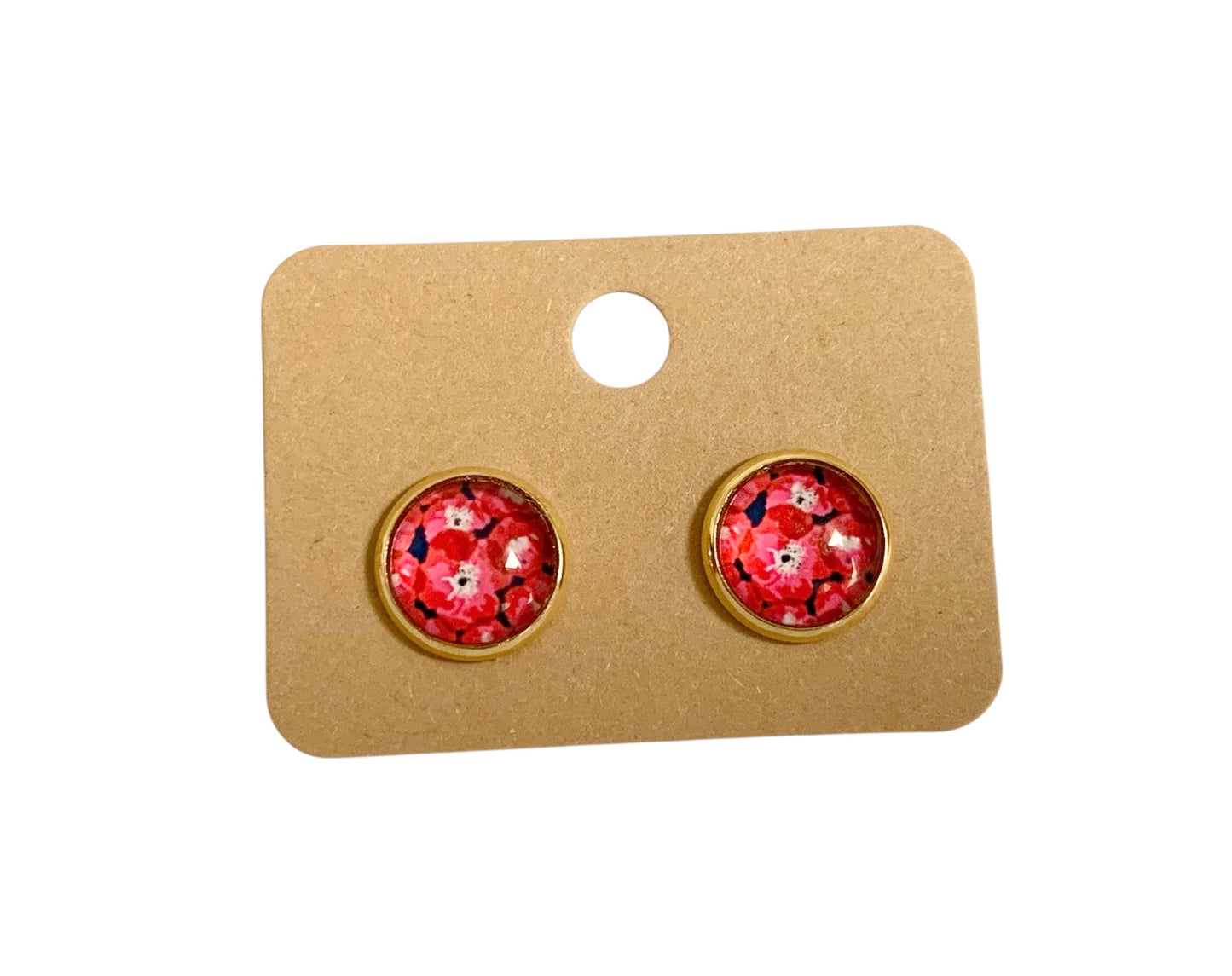Puces d oreilles, clous d oreilles, cabochons en verre, acier inoxydable, dorées, petites fleurs