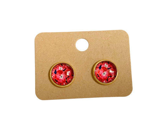 Puces d oreilles, clous d oreilles, cabochons en verre, acier inoxydable, dorées, petites fleurs