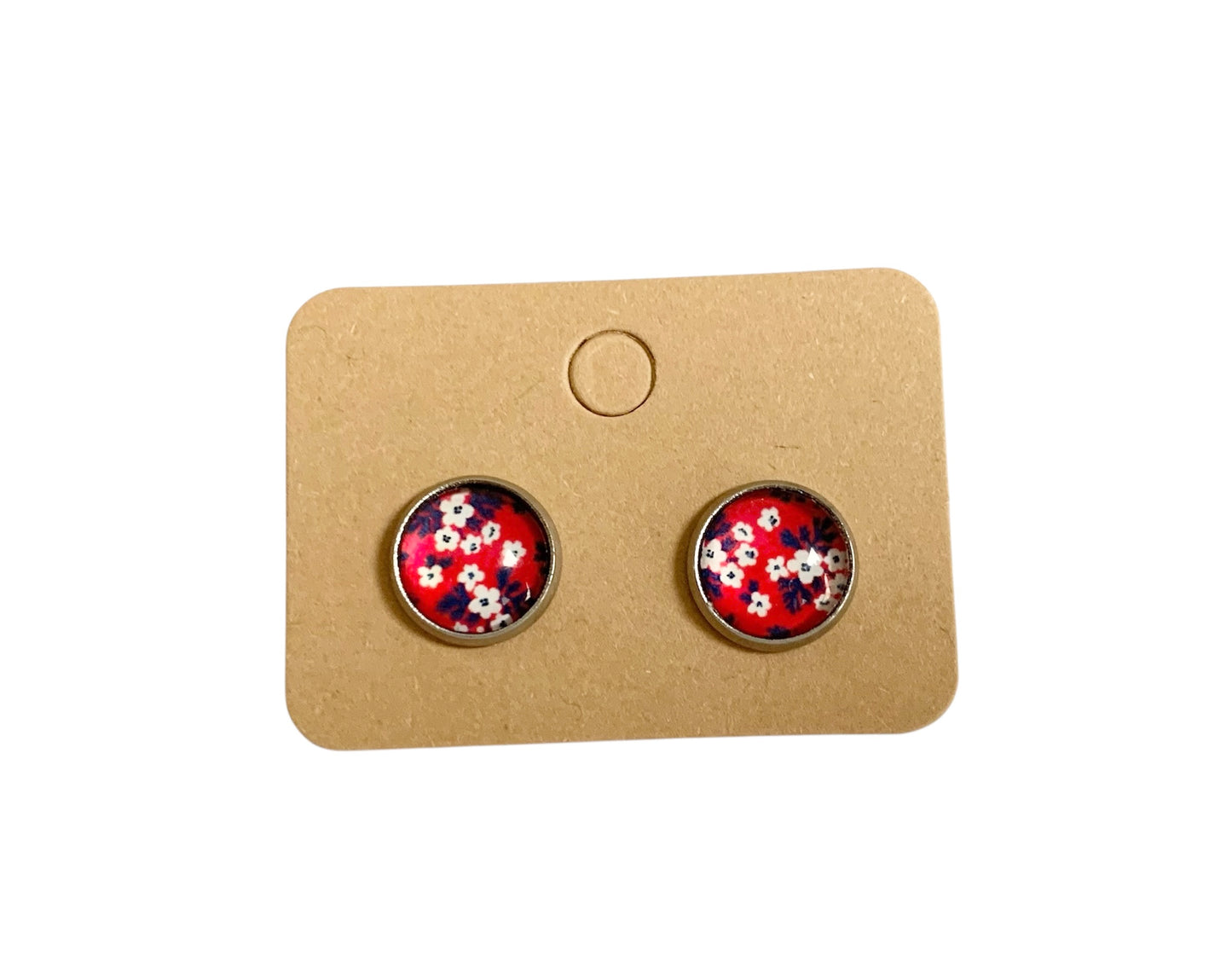 Puces d oreilles, clous d oreilles, cabochons en verre, argentées, acier inoxydable, petites fleurs