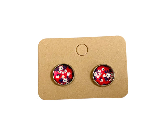 Puces d oreilles, clous d oreilles, cabochons en verre, argentées, acier inoxydable, petites fleurs