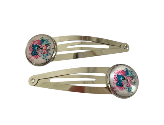 Paire de barrettes argentées, stitch