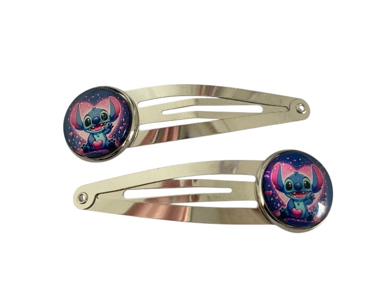 Paire de barrettes argentées, stitch