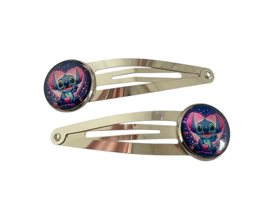 Paire de barrettes argentées, stitch
