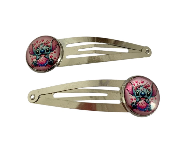 Paire de barrettes argentées, stitch
