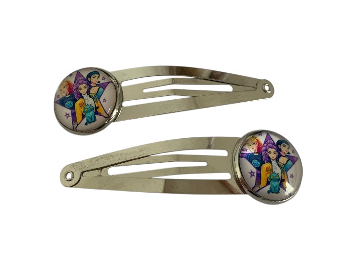 Paire de barrettes argentées, K pop