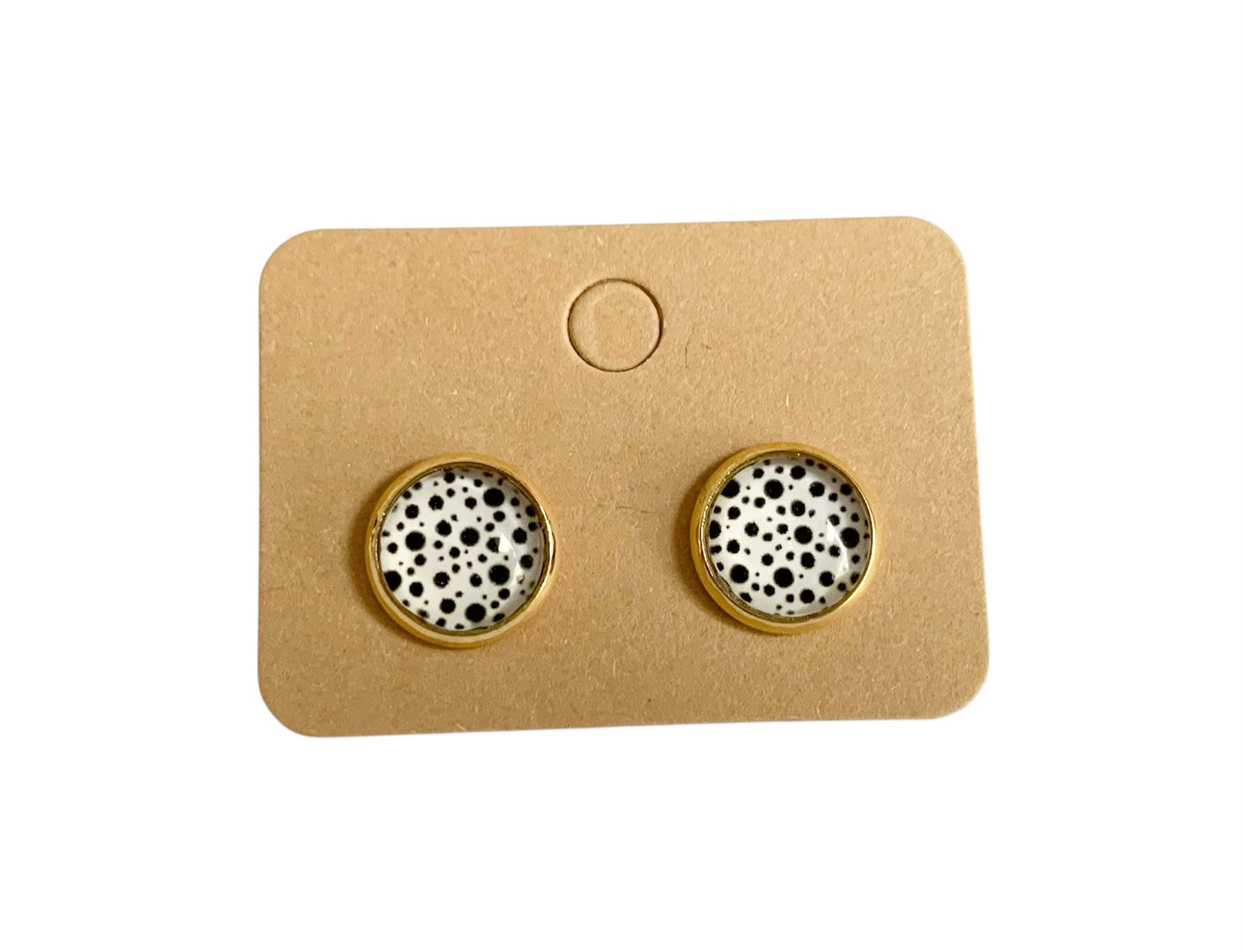 Puces d oreilles, clous d oreilles, cabochons en verre, acier inoxydable, dorées, pois