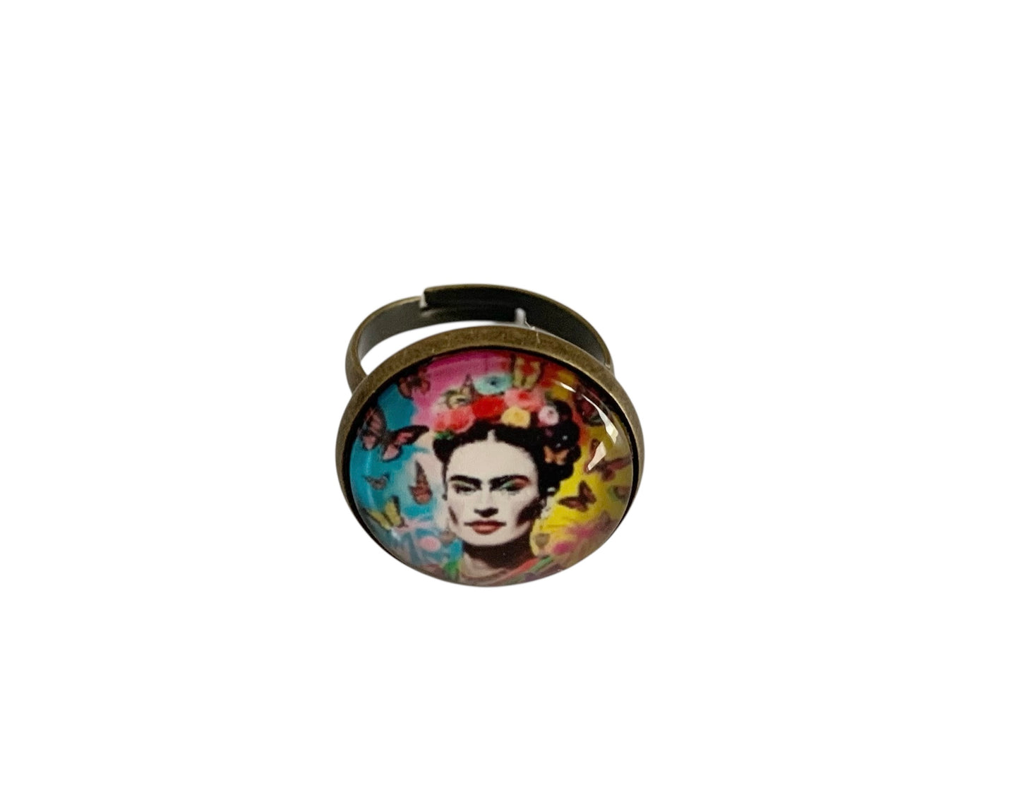 Bague cabochon fantaisie, Frida Kahlo, bronze, ajustable, cabochon verre