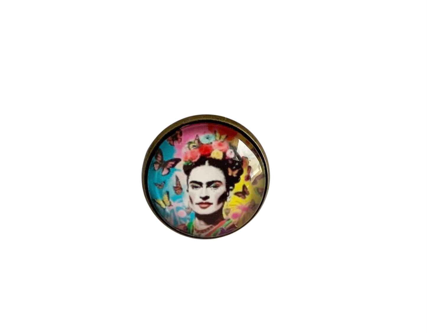 Bague cabochon fantaisie, Frida Kahlo, bronze, ajustable, cabochon verre