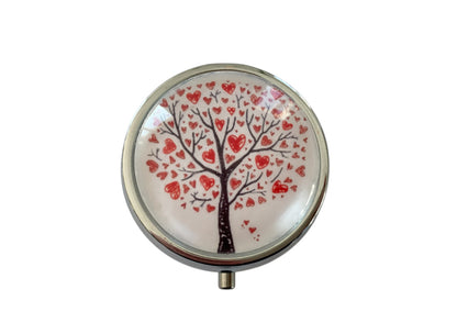 Pilulier de poche, voyage, pour sac à main, arbre de vie coeurs, boîte à pilules, médicaments, cabochon en verre