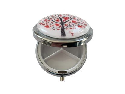 Pilulier de poche, voyage, pour sac à main, arbre de vie coeurs, boîte à pilules, médicaments, cabochon en verre
