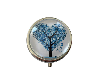 Pilulier de poche, voyage, pour sac à main, arbre de vie coeur, boîte à pilules, médicaments, cabochon en verre