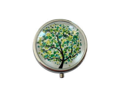 Pilulier de poche, voyage, pour sac à main, arbre de vie, boîte à pilules, médicaments, cabochon en verre