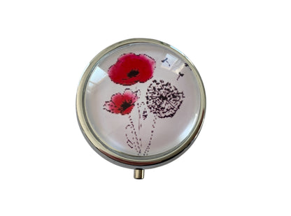 Pilulier de poche, voyage, pour sac à main, coquelicots, boîte à pilules, médicaments, cabochon en verre