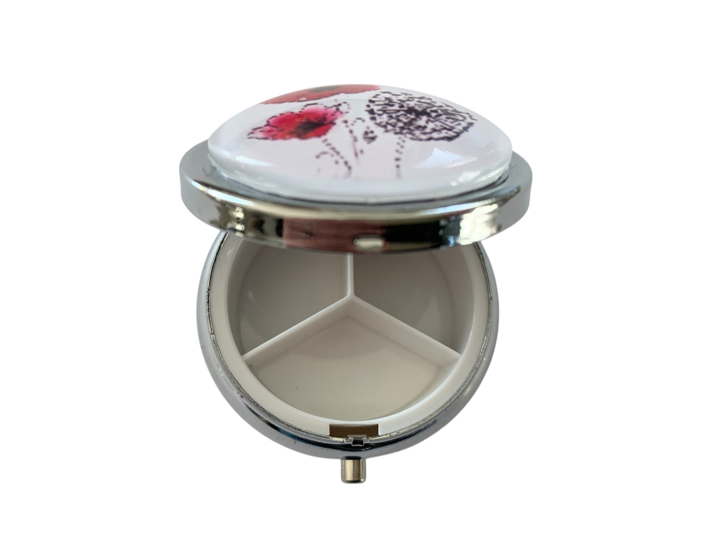 Pilulier de poche, voyage, pour sac à main, coquelicots, boîte à pilules, médicaments, cabochon en verre