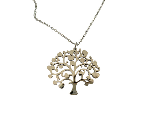 Collier arbre de vie, argenté, acier inoxydable
