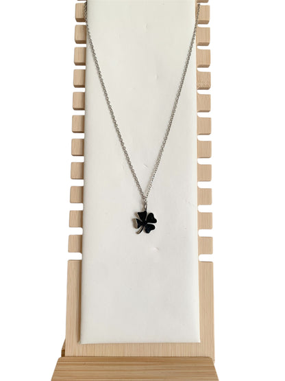 Collier trèfle à 4 feuilles, argenté, acier inoxydable