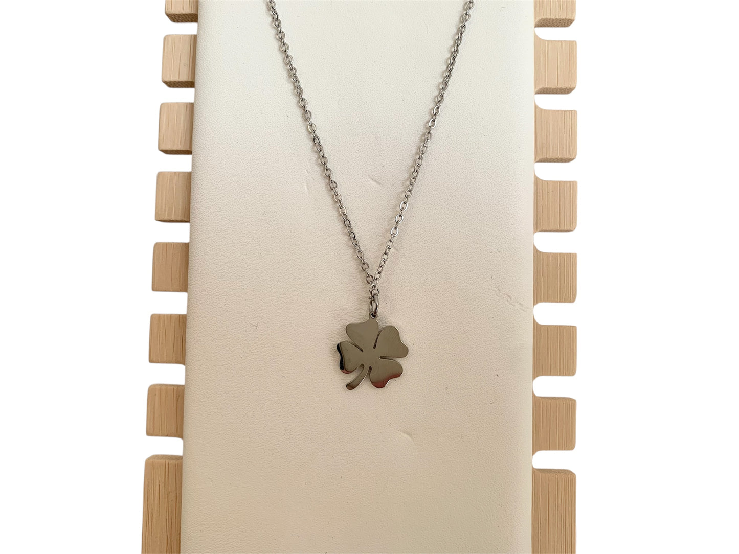 Collier trèfle à 4 feuilles, argenté, acier inoxydable