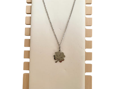 Collier trèfle à 4 feuilles, argenté, acier inoxydable