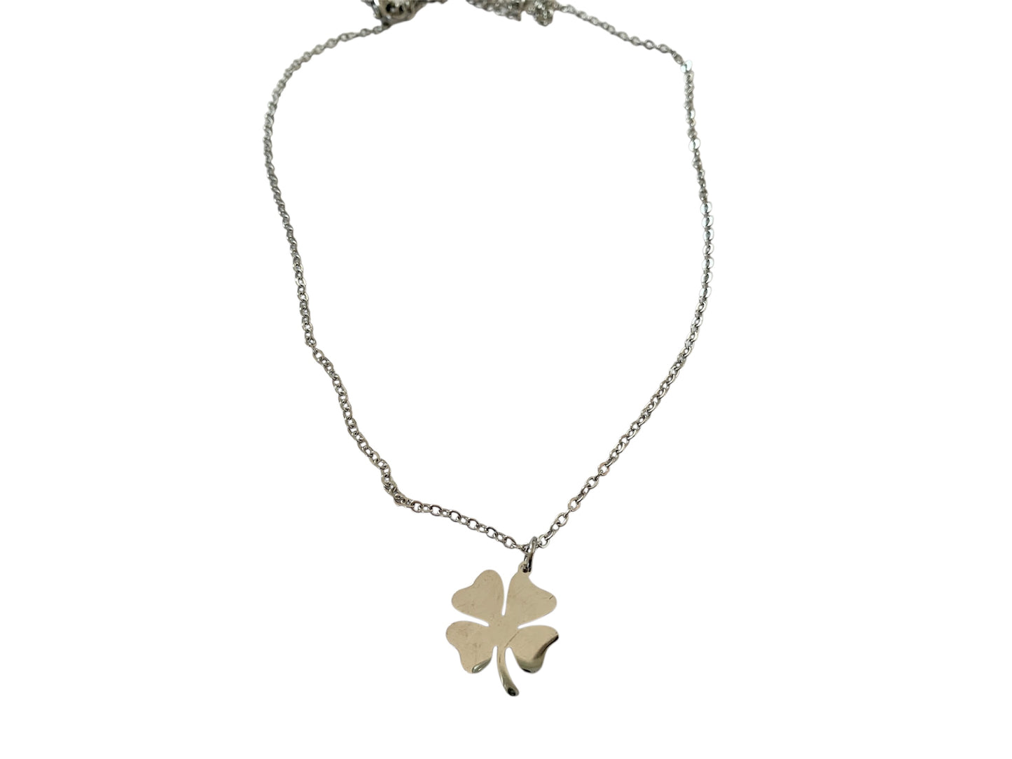Collier trèfle à 4 feuilles, argenté, acier inoxydable