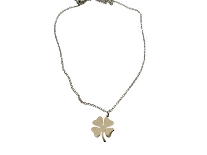 Collier trèfle à 4 feuilles, argenté, acier inoxydable