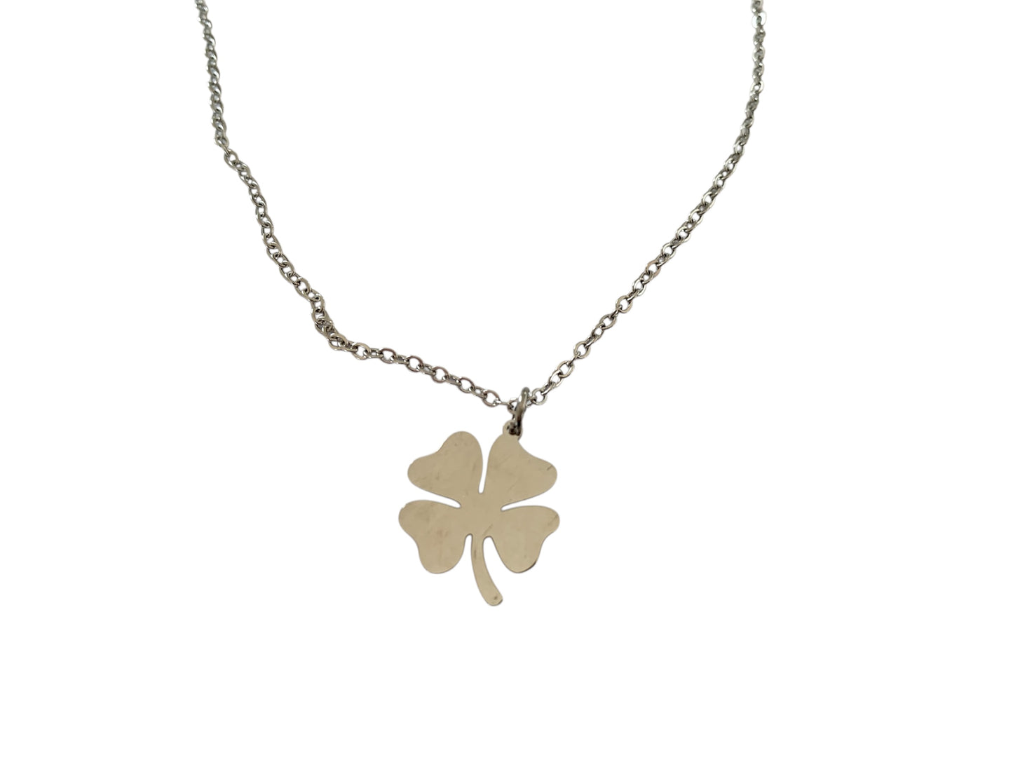 Collier trèfle à 4 feuilles, argenté, acier inoxydable