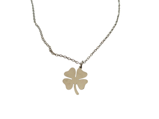 Collier trèfle à 4 feuilles, argenté, acier inoxydable