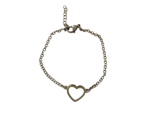 Bracelet argenté, coeur, en acier inoxydable