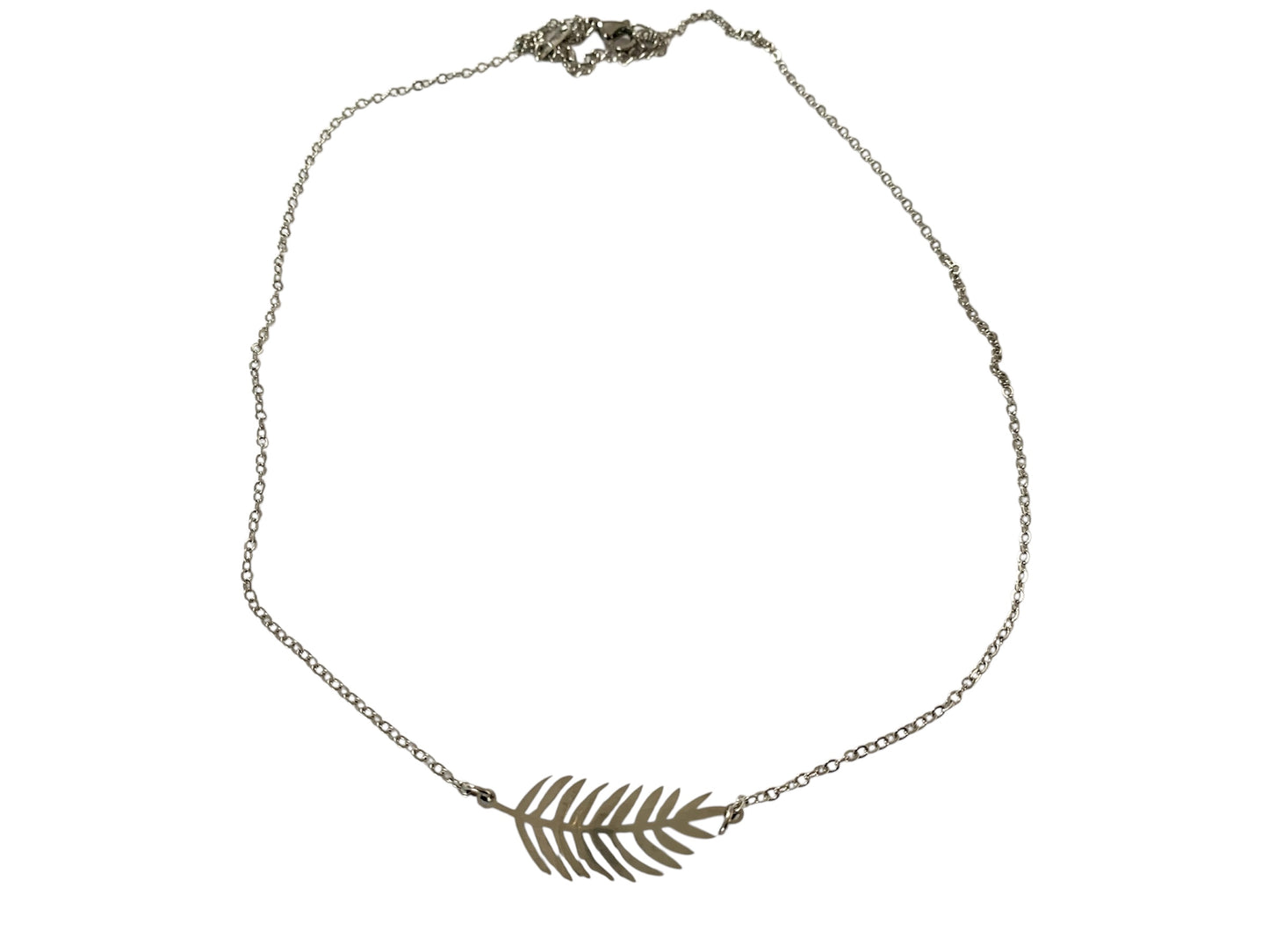 Collier feuille, argenté, acier inoxydable